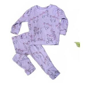 Girl’s Pajama Set Purple Unicorn Front Pocket Size 2T